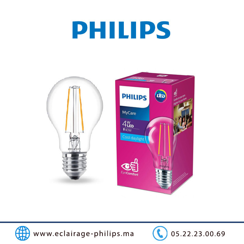 Lampe LED E27 Philips MyCare 4W 6500°K Casablanca Maroc